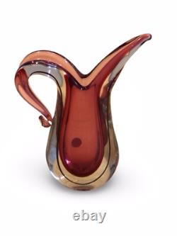 Vintage Italian Pink Sommerso glass vase with pulled and curled rim H17cm XL8cm