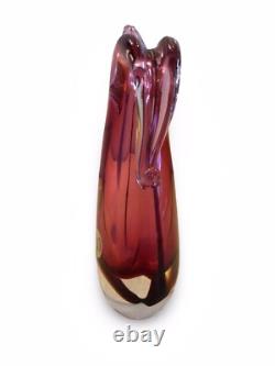Vintage Italian Pink Sommerso glass vase with pulled and curled rim H17cm XL8cm