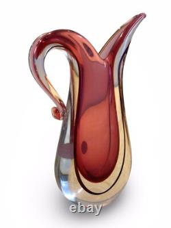 Vintage Italian Pink Sommerso glass vase with pulled and curled rim H17cm XL8cm