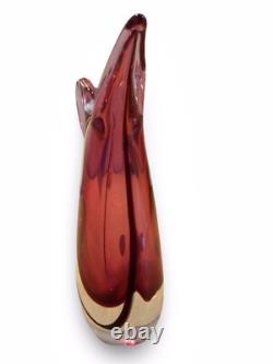 Vintage Italian Pink Sommerso glass vase with pulled and curled rim H17cm XL8cm