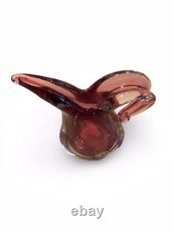 Vintage Italian Pink Sommerso glass vase with pulled and curled rim H17cm XL8cm