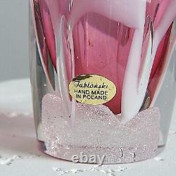 Vintage Jablonski Crystal Art Glass Ruffle Vase Pink White Clear Poland Tall Big