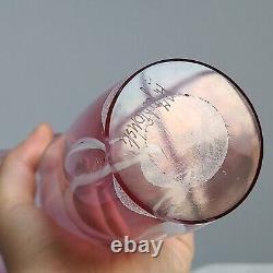 Vintage Jablonski Crystal Art Glass Ruffle Vase Pink White Clear Poland Tall Big