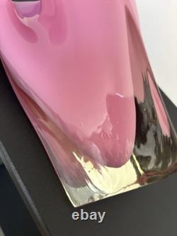 Vintage Japanese Art Glass IWATSU HINERI Pink Opalescent & Clear Trilobate vase