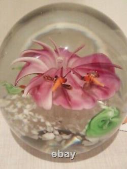 Vintage John Gentile Murano Paperweight Art Glass PINK FLOWER BEES Hornets x 2