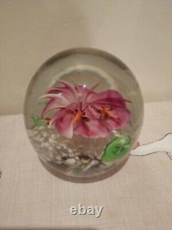 Vintage John Gentile Murano Paperweight Art Glass PINK FLOWER BEES Hornets x 2