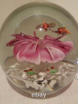 Vintage John Gentile Murano Paperweight Art Glass PINK FLOWER BEES Hornets x 2
