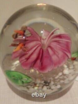 Vintage John Gentile Murano Paperweight Art Glass PINK FLOWER BEES Hornets x 2