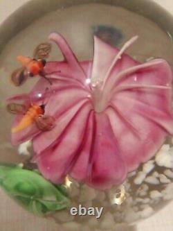 Vintage John Gentile Murano Paperweight Art Glass PINK FLOWER BEES Hornets x 2