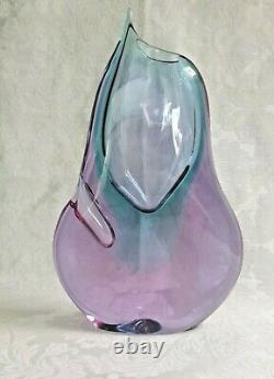 Vintage Josef Cvrcek signed Czech art glass vase pink/blue 29 cm tall