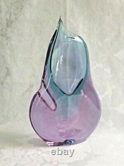 Vintage Josef Cvrcek signed Czech art glass vase pink/blue 29 cm tall