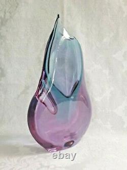 Vintage Josef Cvrcek signed Czech art glass vase pink/blue 29 cm tall