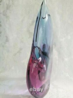 Vintage Josef Cvrcek signed Czech art glass vase pink/blue 29 cm tall