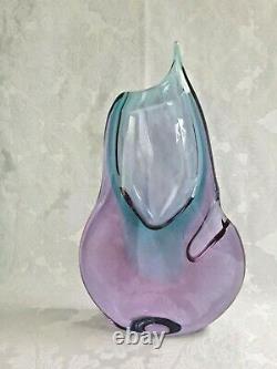 Vintage Josef Cvrcek signed Czech art glass vase pink/blue 29 cm tall