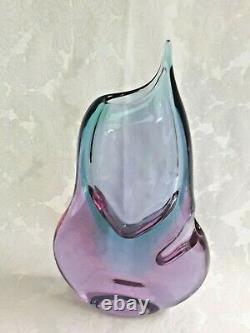 Vintage Josef Cvrcek signed Czech art glass vase pink/blue 29 cm tall