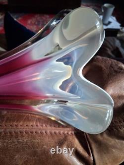 Vintage Josef Hospodka Chribska Czech Art Glass Pink & Green/white Vase