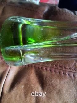 Vintage Josef Hospodka Chribska Czech Art Glass Pink & Green/white Vase