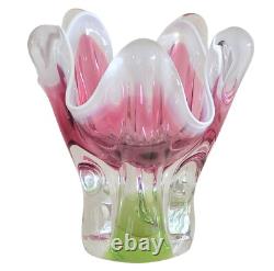 Vintage Josef Hospodka Chribska Heavy Glass Sculptured Vase