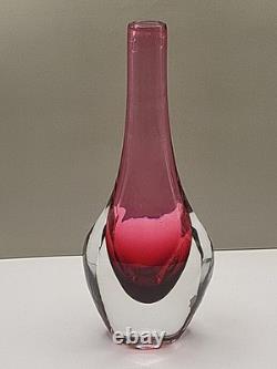 Vintage Josef Shott Smalandshyttan Swedish Pink Sommerso Glass Vase 9 Tall
