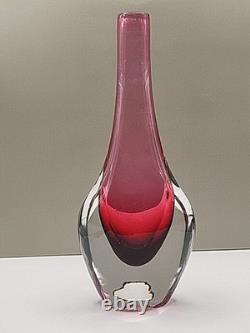 Vintage Josef Shott Smalandshyttan Swedish Pink Sommerso Glass Vase 9 Tall