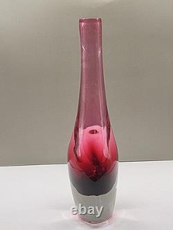 Vintage Josef Shott Smalandshyttan Swedish Pink Sommerso Glass Vase 9 Tall