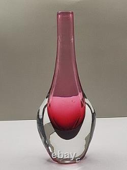 Vintage Josef Shott Smalandshyttan Swedish Pink Sommerso Glass Vase 9 Tall
