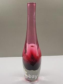 Vintage Josef Shott Smalandshyttan Swedish Pink Sommerso Glass Vase 9 Tall