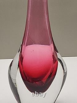 Vintage Josef Shott Smalandshyttan Swedish Pink Sommerso Glass Vase 9 Tall