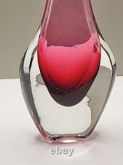 Vintage Josef Shott Smalandshyttan Swedish Pink Sommerso Glass Vase 9 Tall