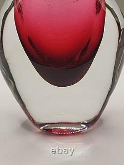 Vintage Josef Shott Smalandshyttan Swedish Pink Sommerso Glass Vase 9 Tall