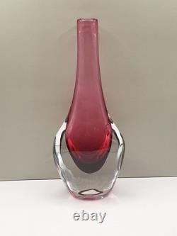 Vintage Josef Shott Smalandshyttan Swedish Pink Sommerso Glass Vase 9 Tall