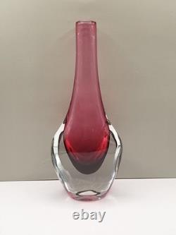 Vintage Josef Shott Smalandshyttan Swedish Pink Sommerso Glass Vase 9 Tall