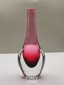 Vintage Josef Shott Smalandshyttan Swedish Pink Sommerso Glass Vase 9 Tall