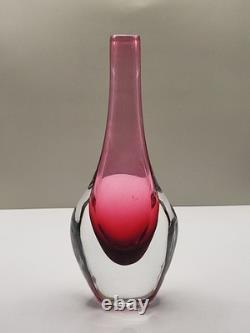 Vintage Josef Shott Smalandshyttan Swedish Pink Sommerso Glass Vase 9 Tall