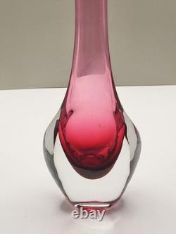 Vintage Josef Shott Smalandshyttan Swedish Pink Sommerso Glass Vase 9 Tall