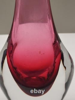 Vintage Josef Shott Smalandshyttan Swedish Pink Sommerso Glass Vase 9 Tall