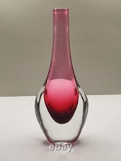 Vintage Josef Shott Smalandshyttan Swedish Pink Sommerso Glass Vase 9 Tall