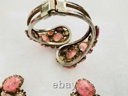 Vintage Juliana PINK ART GLASS RHINESTONE Clamper BRACELET & EARRINGS SET