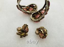 Vintage Juliana PINK ART GLASS RHINESTONE Clamper BRACELET & EARRINGS SET