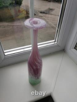 Vintage Kerry Glass Ireland Pink, Green & White Attenuated Art Glass Bottle Vase