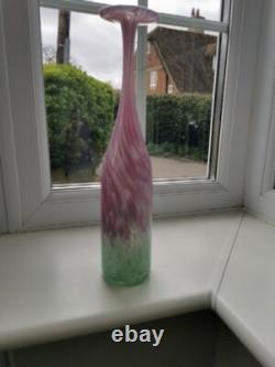 Vintage Kerry Glass Ireland Pink, Green & White Attenuated Art Glass Bottle Vase