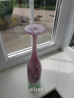 Vintage Kerry Glass Ireland Pink, Green & White Attenuated Art Glass Bottle Vase