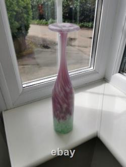 Vintage Kerry Glass Ireland Pink, Green & White Attenuated Art Glass Bottle Vase