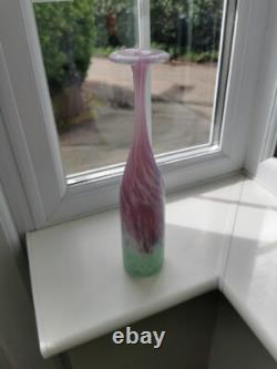 Vintage Kerry Glass Ireland Pink, Green & White Attenuated Art Glass Bottle Vase