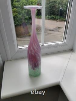 Vintage Kerry Glass Ireland Pink, Green & White Attenuated Art Glass Bottle Vase