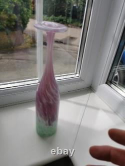 Vintage Kerry Glass Ireland Pink, Green & White Attenuated Art Glass Bottle Vase