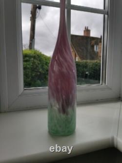 Vintage Kerry Glass Ireland Pink, Green & White Attenuated Art Glass Bottle Vase