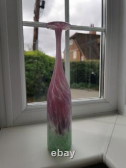 Vintage Kerry Glass Ireland Pink, Green & White Attenuated Art Glass Bottle Vase