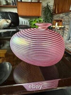 Vintage Kosta Boda Aphrodite Vase In Irridescent Pink Stripes By Bertil Vallien