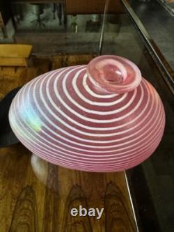 Vintage Kosta Boda Aphrodite Vase In Irridescent Pink Stripes By Bertil Vallien